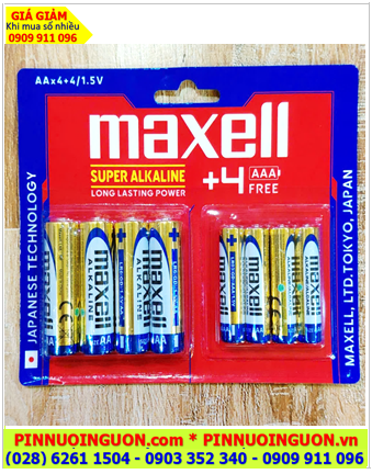 Maxell LR03 và LR6 (GD) Loại vỉ 08 viên gồm 4 Pin AA và 4 pin AAA 1.5v Super Alkaline chính hãng
